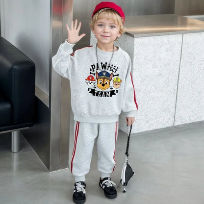 2026 Spring New Side Stripe Long Pant Sets for Kids O Neck Casual Hoodies and Trousers Two Piece Paw Patrol Boy Girls Tracksuit