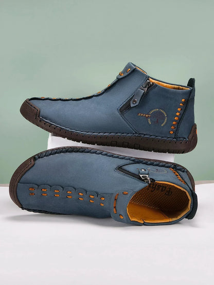 New Classic Handmade Leather Men Shoes Zipper Design Outdoor Sneakers Slip On Breathable Casual Shoes Leather Men Ankle Boots