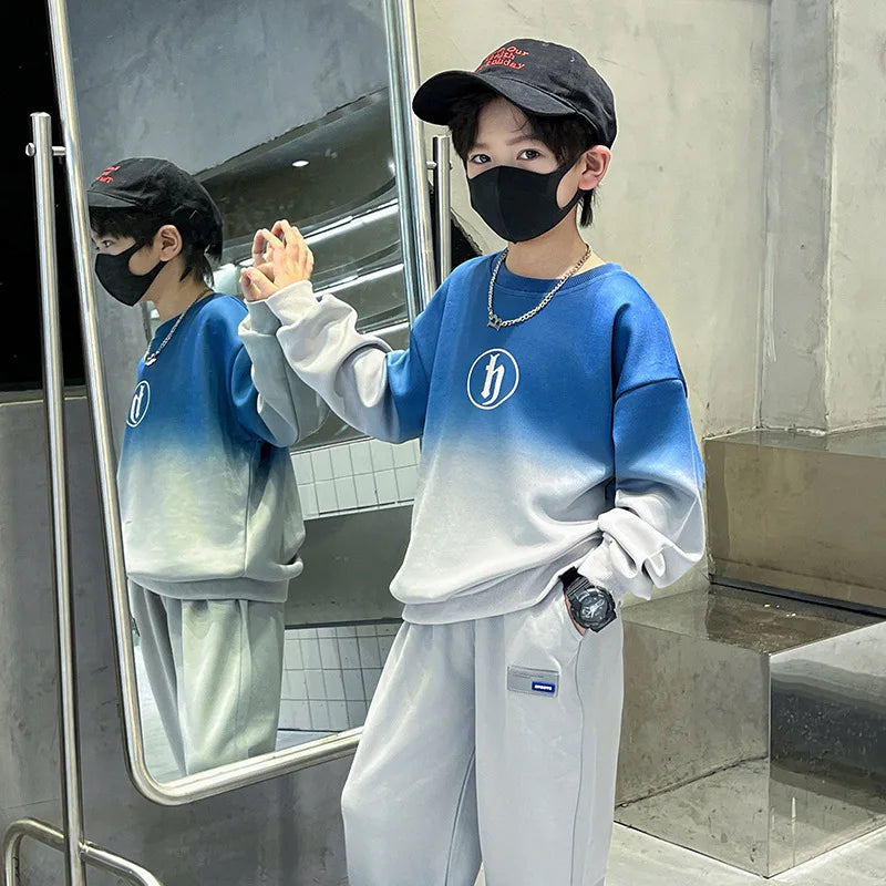 Boys Loose Contrast Tie Dye Alphabet Sweatshirt+Sweatpant Workout Set School Kids 2PCS Tracksuit Children Jogger Outfit 5-16 Yr