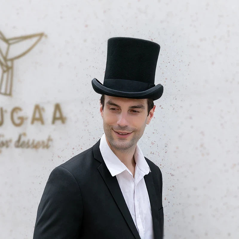 Men Women 100% Wool Felt Top Hat Gentleman Cylinder Hat Satin Lined Party Formal Fedora Costume Magician Cap
