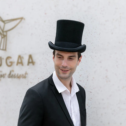 Men Women 100% Wool Felt Top Hat Gentleman Cylinder Hat Satin Lined Party Formal Fedora Costume Magician Cap