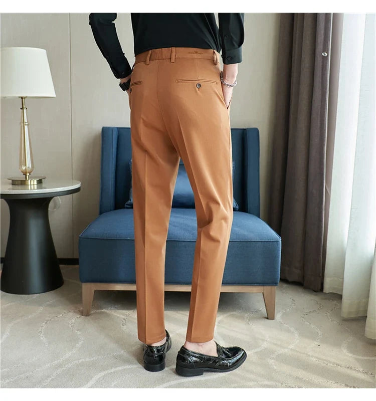 Autumn Mens Fashion Embroidered Trousers Korean Business Dress Solid Suit Pant Formal Office Social Slim Fit Casual Suit Pants