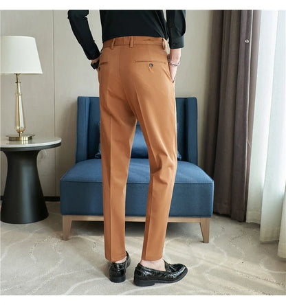 Autumn Mens Fashion Embroidered Trousers Korean Business Dress Solid Suit Pant Formal Office Social Slim Fit Casual Suit Pants