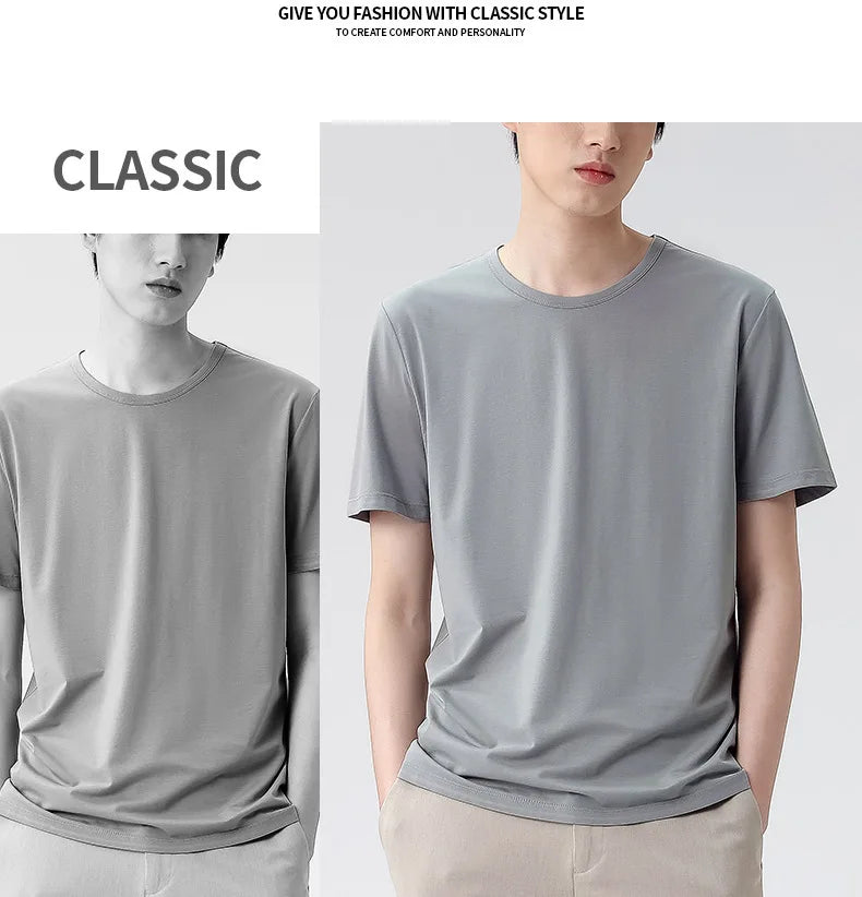 47% Cotton 47% Modal 6% Spandex T Shirt Men Short Sleeved Summer Round Neck Undershirt Plus Size Men's Solid Color Tops Tees