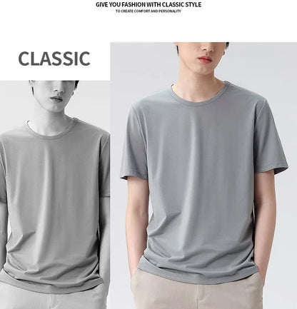 47% Cotton 47% Modal 6% Spandex T Shirt Men Short Sleeved Summer Round Neck Undershirt Plus Size Men's Solid Color Tops Tees
