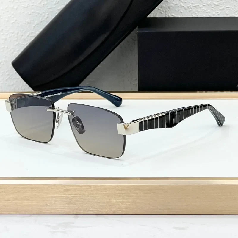 Luxury Rimless Sunglasses Irregular Square Alloy Acetate High Street Men Women Handmade in Germany UV400 THE MAGIC III with Case