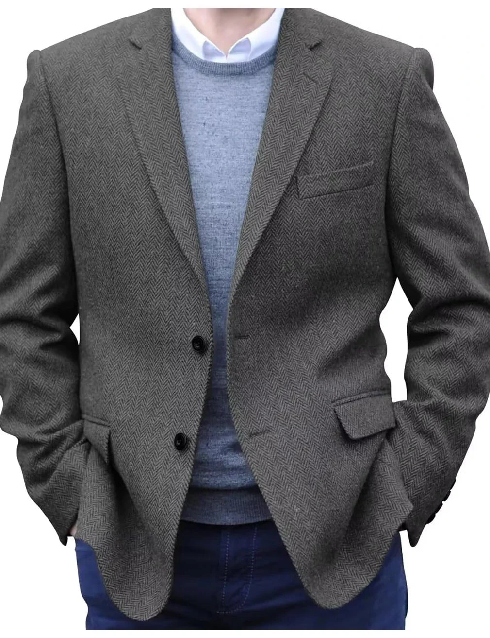 Premium Men's Suit Brown Blazer Prom Tuxedos Herringbone Tweed Single Breasted Formal Bussiness Jacket for Wedding（Only Coat）