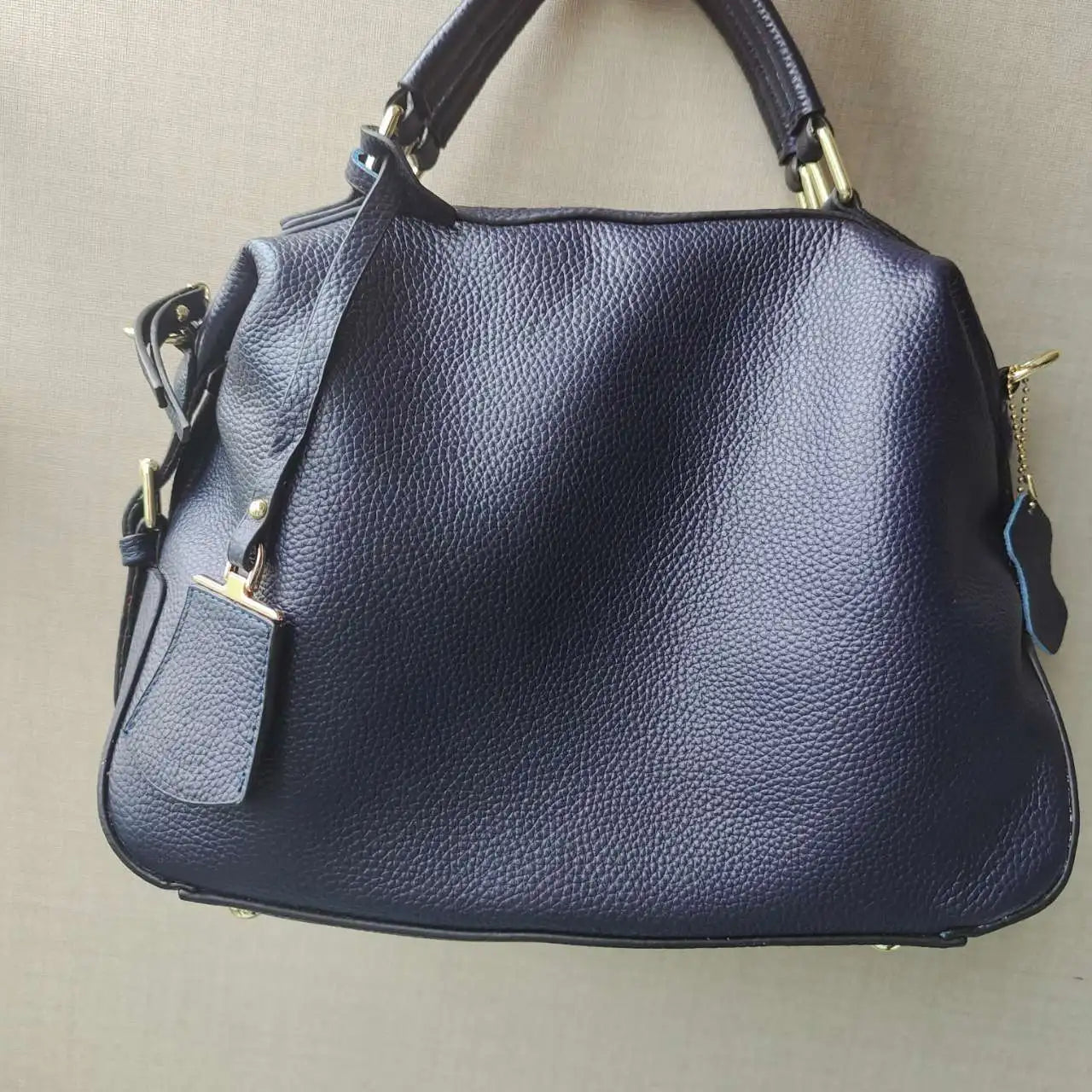 Dark Blue Women Boston Bag 100% Genuine Leather Handbags Female Charm Crossbody Purse Luxury Shoulder Bags For Work Shoppi