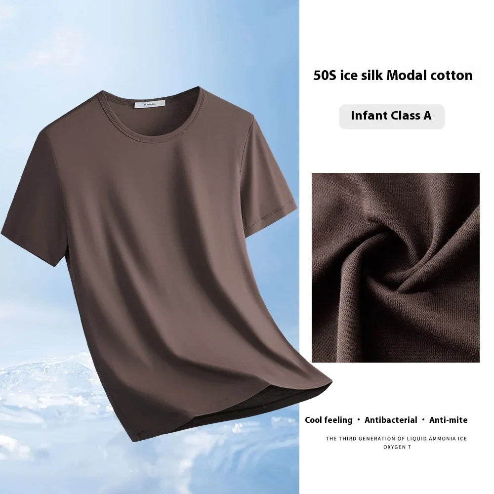 47% Cotton 47% Modal 6% Spandex T Shirt Men Short Sleeved Summer Round Neck Undershirt Plus Size Men's Solid Color Tops Tees