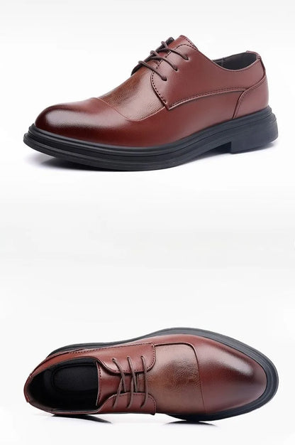 Men's Genuine Leather Oxfords Pointed Toe Lace Up Dress Shoes British Style Business Wedding Casual Footwear for Spring Autumn
