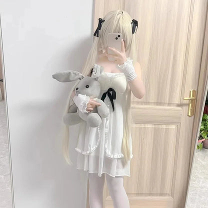 Anime Yosuga No Sora Kasugano Sora Cosplay Costume Girls Sweet Lolita Dress Pajamas Summer Nightgown Ruffle Nightwear Clothes