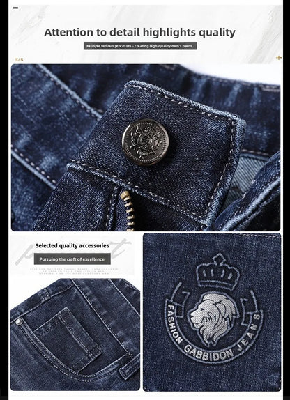 2026 Four Seasons Fashion Brand Straight Leg Jeans Men Business Casual Loose Stretch Long Pants Trousers