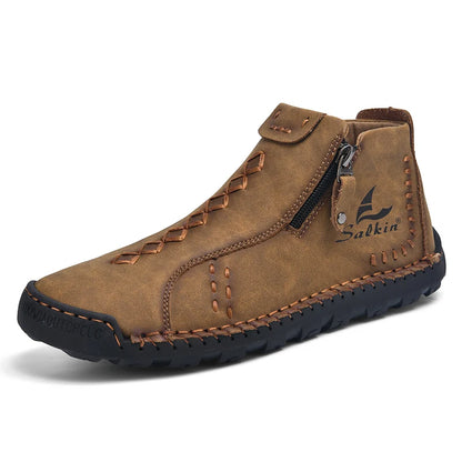 New Winter 2024 Handmade Leather Men Boots Zipper Design Sneakers Man Breathable Casual Leather Shoes Men Ankle Boots Outdoor