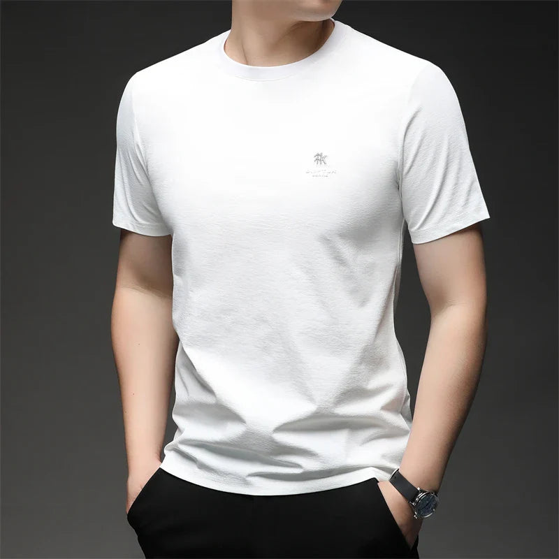 2026 New Men's Korean Style Fashion Badge Short Sleeved Sleeve Round Neck T-shirt Casual and Comfortable Summer Versatile Top