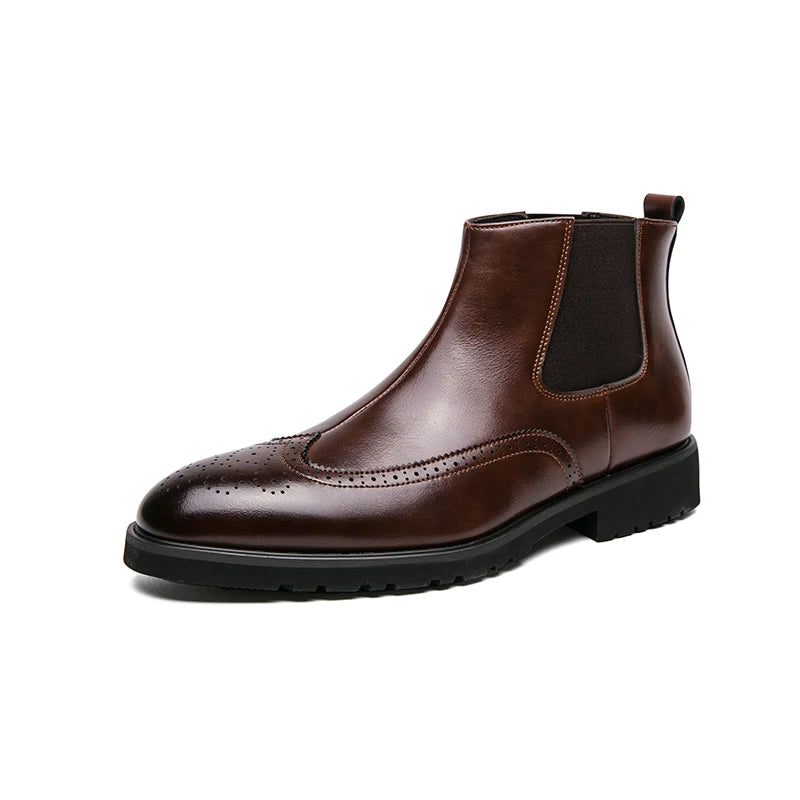 Luxury Men Brogue Boots Men's Ankle Boots High Quality Mens Chelsea Boots Slip on Oxford Formal Business Shoes Plus Size 38-46