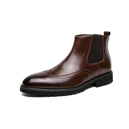 Luxury Men Brogue Boots Men's Ankle Boots High Quality Mens Chelsea Boots Slip on Oxford Formal Business Shoes Plus Size 38-46