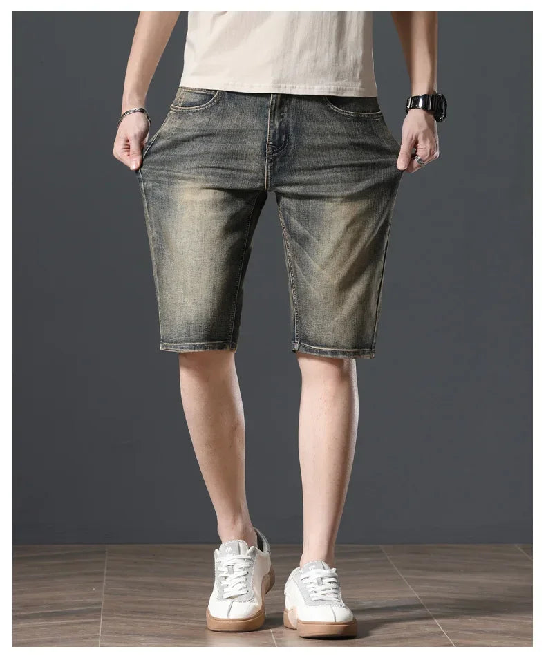 2025 Summer Brand Stretch Thin Bermuda Masculina Cotton Denim Jeans Jorts Men Knee Length Soft Ropa Hombre Shorts