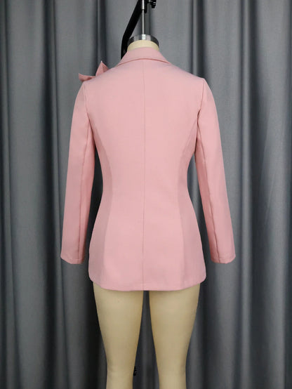 Women Ruffle Suit Blazer Jacket Long Sleeve Pink Elegant Slim Fit Office Outfits Formal Business Wear Tops for Autumn Winter