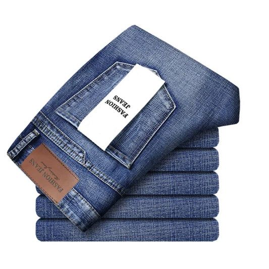 Business Men's Jeans Casual Straight Stretch Fashion Classic Blue Work Denim Trousers Male WTHINLEE Brand Clothing Size 28-40