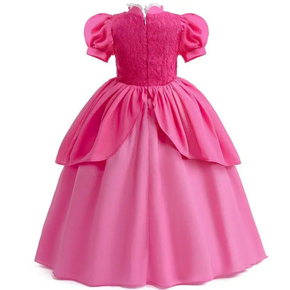 Princess Peach Chiffon Lace Girls Cosplay Dress Baby Kids Vestidos Party Dresses Carnival Halloween Costume for 3-11 years
