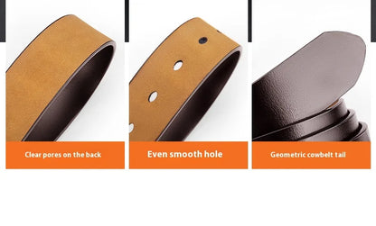 Men's Genuine Leather Belt - High-Quality Cowhide Leather Pin Buckle Belt with Alloy Clasp, Premium Men's Cowboy Belt