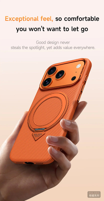 Kevlar Pattern Texture Wireless Charging Case For IPhone 18 Pro Max 17 16 360° Rotate Bracket Bare-metal Feel Drop-Proof Cover