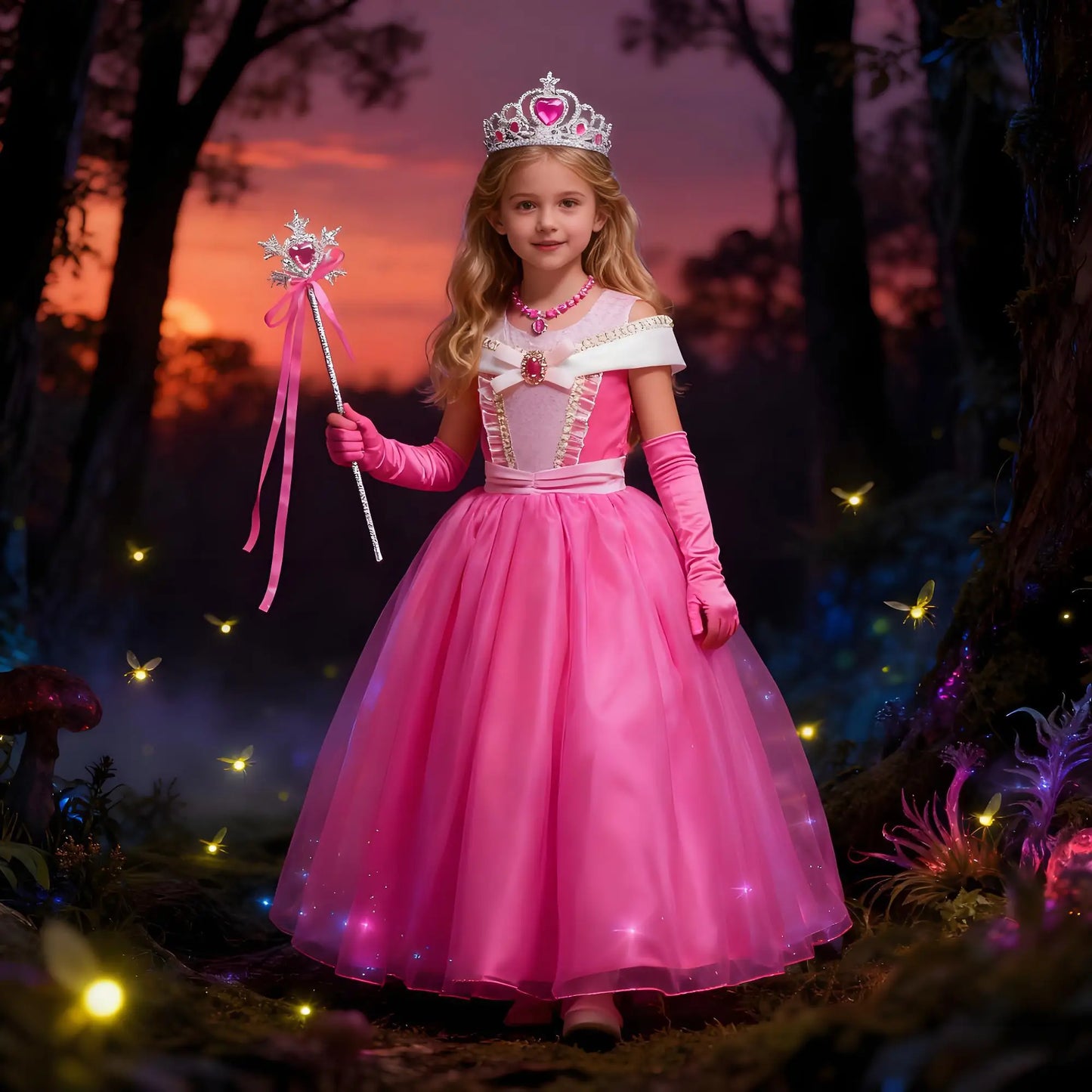 2025 Girls Princess Dress Up Fancy Elegant Rose Pink Cosplay Costumes Kids Sweet Birthday Party Carnival Party Dresses For 2-10Y