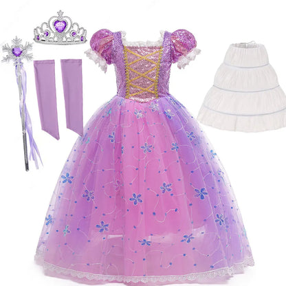 Girls Birthday Party Deluxe Rapunzel Dress With Sequined Bodice Tangled Movie Cosplay Princess Costume Carnival Fairy Tale Gown