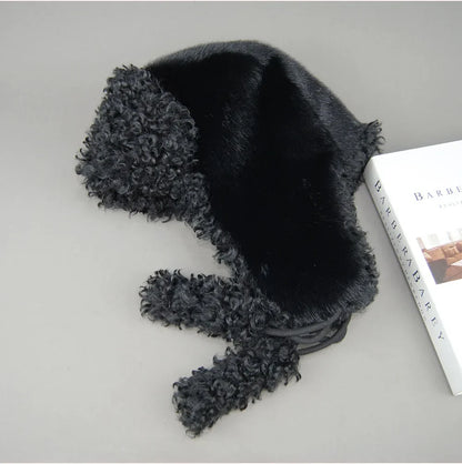 Real Fur Wool Hat Unisex New Winter Warm Bomber Russian Ushanka Hats With Ear Flaps Cow Leather Thick Snow Earflaps Baseball Cap