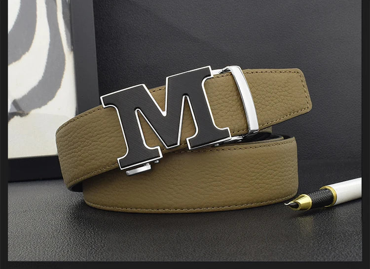 High Quality Designers Letter M White Leather Belt Men Luxury Famous Young Men Cowhide  Brand Jeans Relaxed Jeans Mode Man Belt