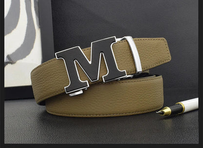 High Quality Designers Letter M White Leather Belt Men Luxury Famous Young Men Cowhide  Brand Jeans Relaxed Jeans Mode Man Belt