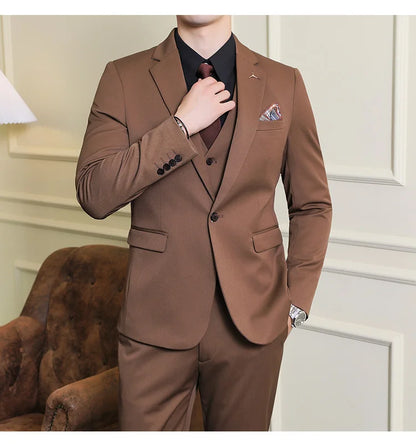 S-7XL Jacket Vest Pants Luxury Elasticity Boutique Fashion Men's Solid Color Casual Business Suit 3-piece Sets Groom Wedding