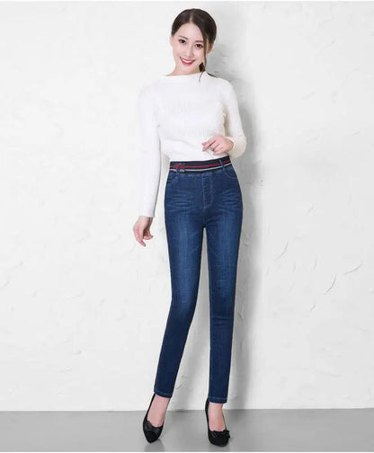 Winter Plus Velvet Stretch Jeans Women Oversize 40 High Waist Skinny Vaqueros Thick Warm Denim Trousers Fashion Mom Pencil Pants