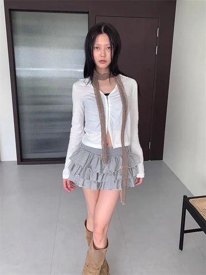 Y2k Lolita Mini Cake Skirt Soft Girl low Waist Ruffle Fluffy Fairy Skirts Summer Kawaii Cute Elegant Short Skirt Black