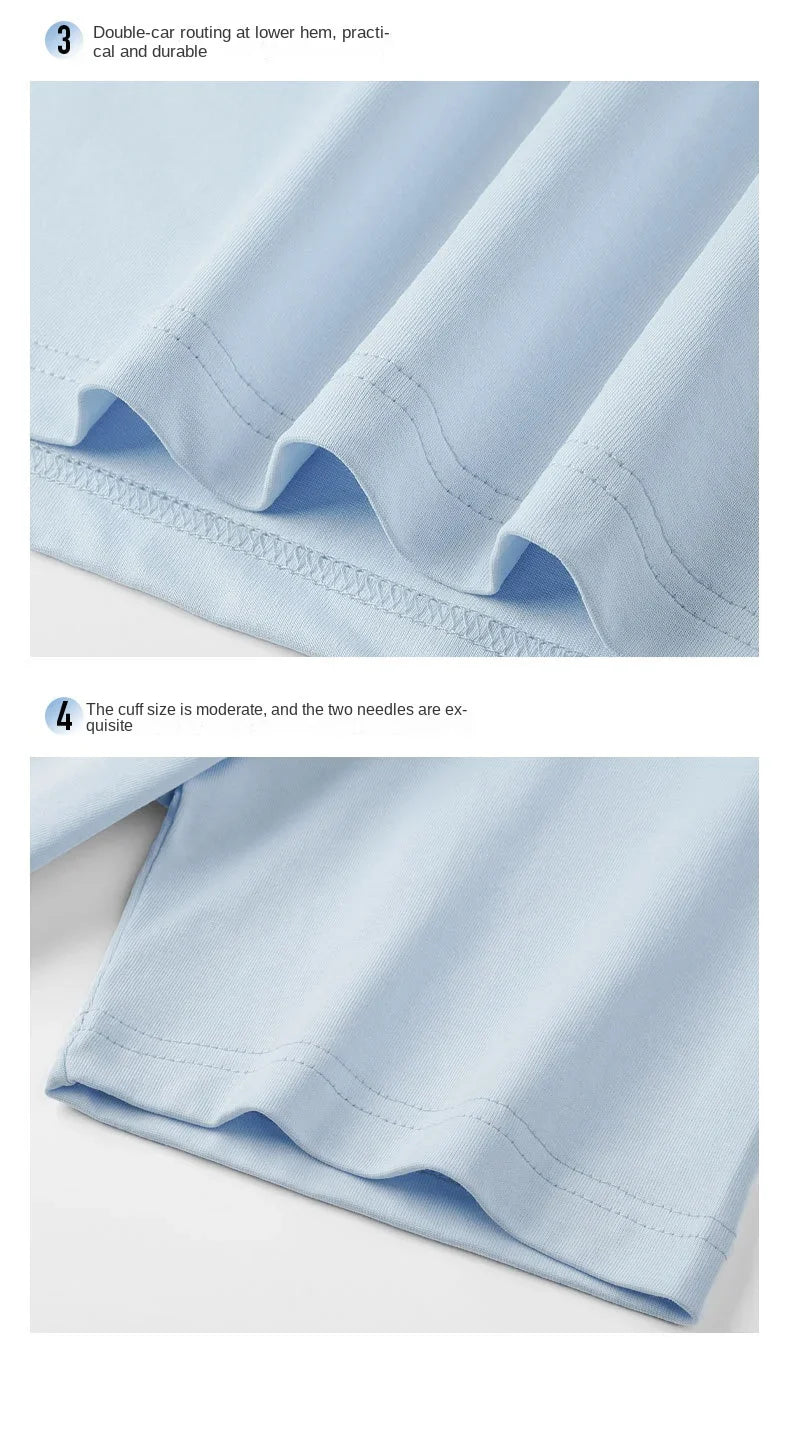 Combed cotton 240g heavy-duty pure cotton double yarn short sleeved t-shirt men's trendy brand solid color round neck top