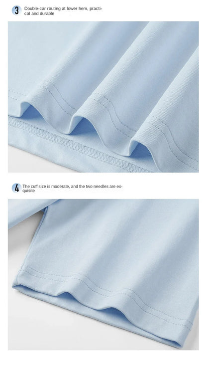 Combed cotton 240g heavy-duty pure cotton double yarn short sleeved t-shirt men's trendy brand solid color round neck top