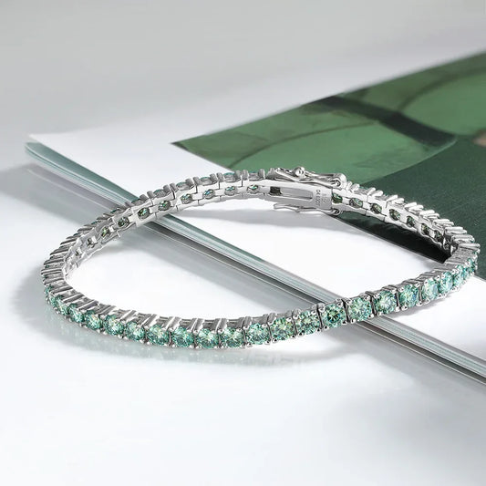 Bracelet tennis en moissanite verte 3 mm pour femme et homme, cadeau d'anniversaire, en argent sterling 925 plaqué or 18 carats