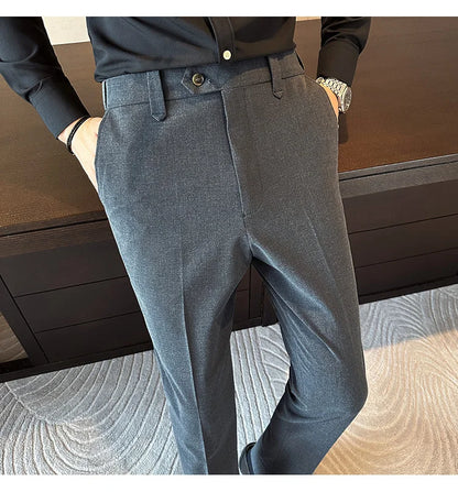 New Men Casual Solid Color Suit Pants Fashion Men Slim Fit Business Social Dress Pants Formal Wedding Social Party Male Trousers
