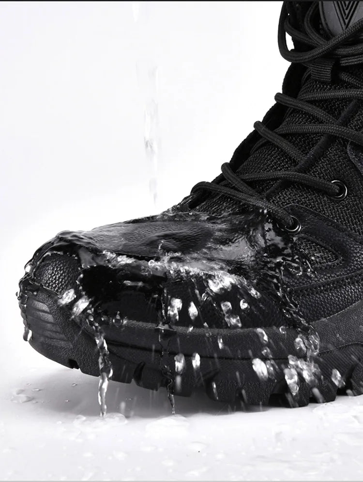 New High Top Men's Boots Waterproof Winter Boots Warm Plush Snow Boots Men Lace Up Casual Anti-Slip Ankle Boots Army Work Boots