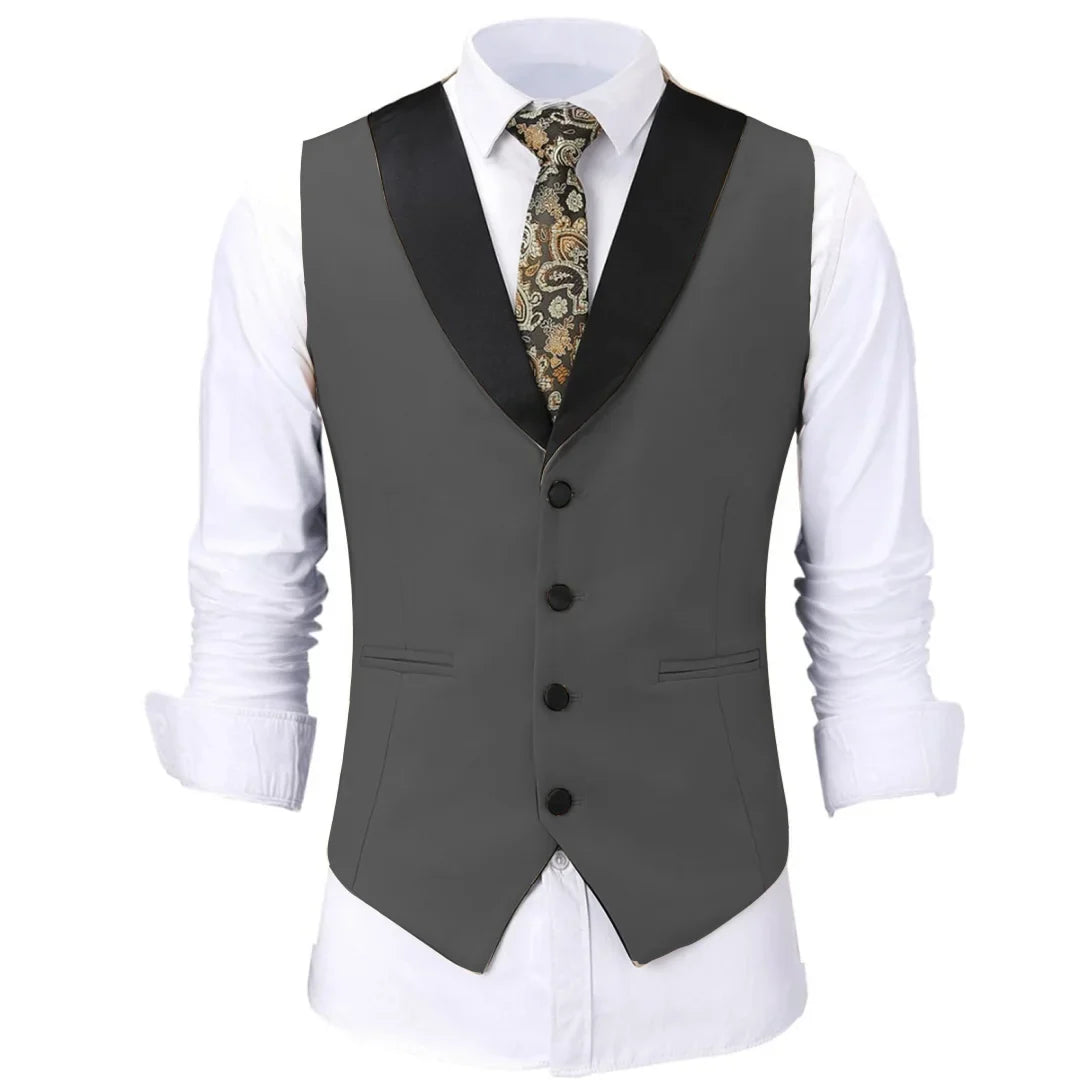 Men Vest White Single Button With Black Lapel Waistcoat For Wedding Birthday Banquet Party Business Work Daily Men Suit Vest