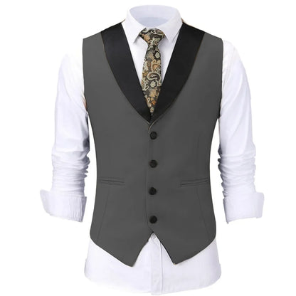 Men Vest White Single Button With Black Lapel Waistcoat For Wedding Birthday Banquet Party Business Work Daily Men Suit Vest