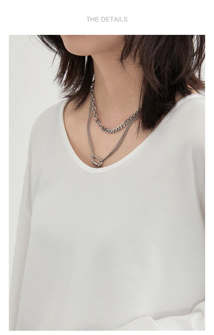 Women T-Shirts Loose Casual U-Neck Long Sleeve Female Tees Split Bottom Woman Top Ladies Clothing Autumn Spring 2023