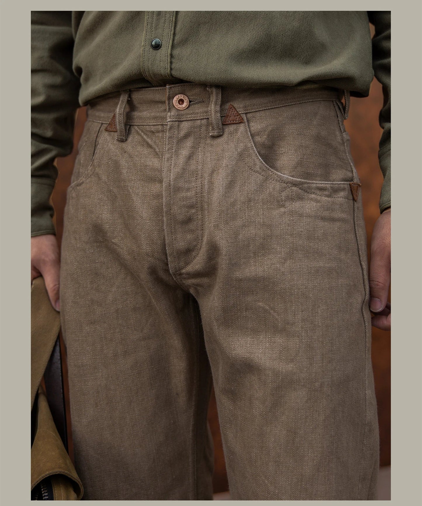 Dyed Jeans Loose Straight Heavy Selvedge Denim Pants Buckle Tooling Trousers 634