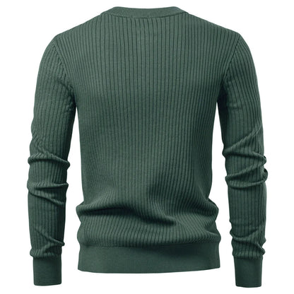 Men's Long Sleeve T-shirt Fall Winter Fashion Knit Slim Fit Polo Sweater Riibed Henry Collar Sweatershirt for Man