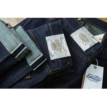 Mens Jeans Rainbow Sanforized Selvedge Denim Jeans Man Python Skin Labels Regular Fit 14 Oz