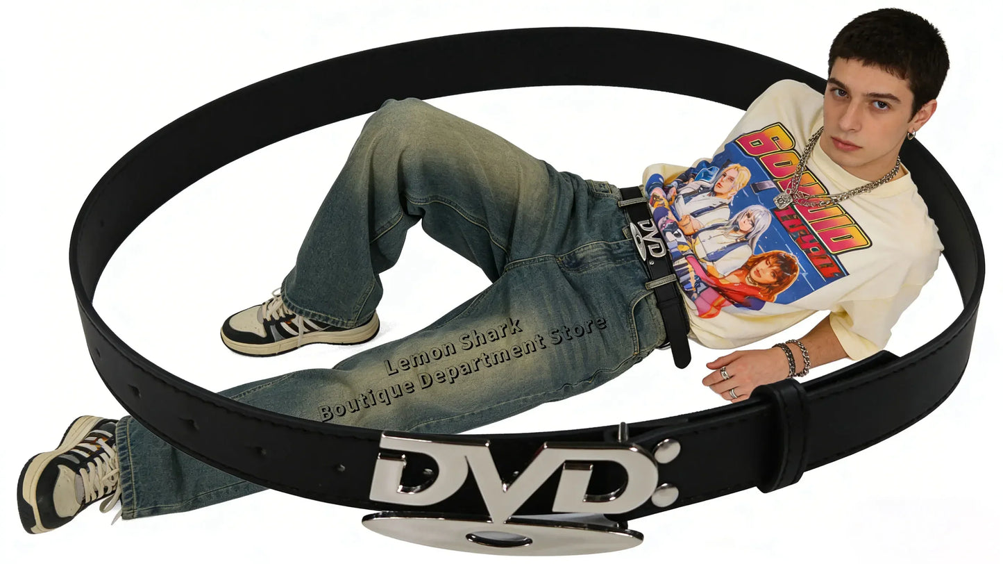 Unisex Nostalgic DVD Buckle Belt Versatile Black White Decorative Waist Straps Belt for Men Women Jeans Matching Gift for Her