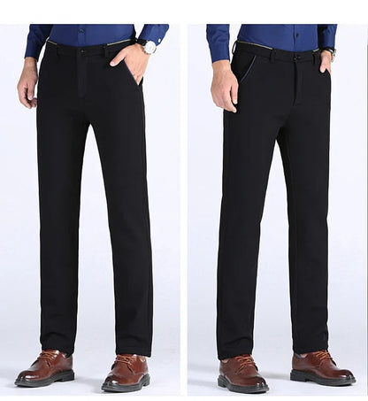 2025 Winter New Thickened Straight Slim Warm Business Casual Office Male Velvet Trousers Classic Men's Fleece Casual Pants