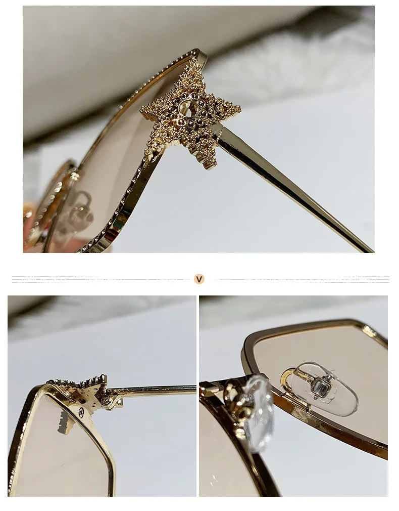 Metal Frame Oversized UV400 Sunglasses Women Men Star Design New Trendy Square Sun Glasses Ladies Vintage Cool Gafas De Sol