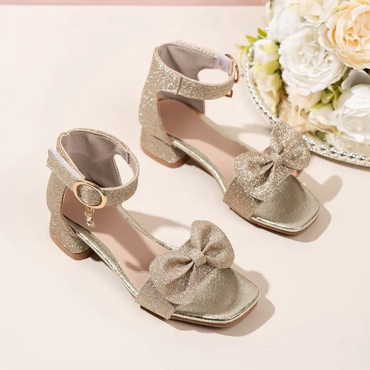 Girls Low Heel Sandals Girls Glitter Low Heel Sandals Sparkly Bow Dress Shoes 8th Grade Dance Birthday Party Princess Wedding
