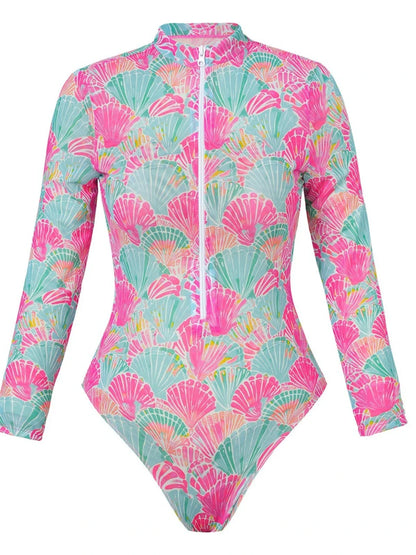 One Piece Sun Protection Swimwear 2026 Women Long Sleeved Print Swimsuit Female Sports Bathers Swimming Bodysuit Beach купальник